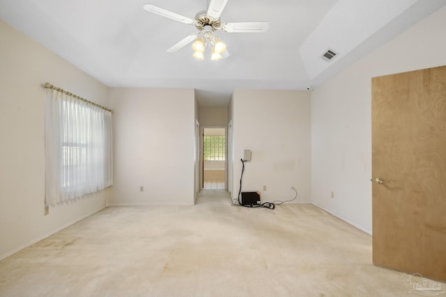 carpeted empty room with ceiling fan