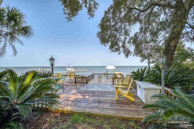 deck with a water view