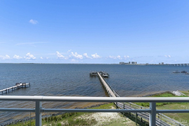 dock area featuring a water view