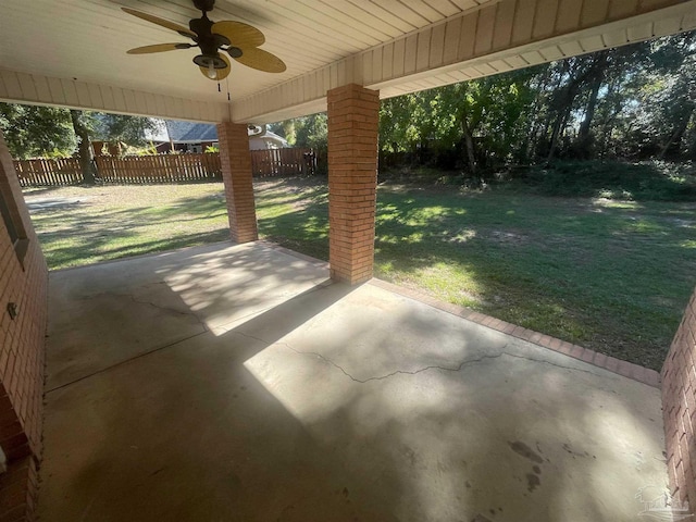 view of patio featuring ceiling fan