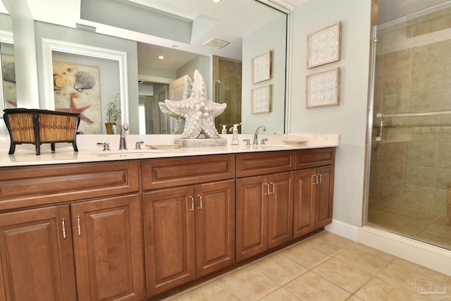 645 Lost Key Dr Unit 406D, Perdido Key, FL 32507 - bathroom featuring a shower stall, visible vents, tile patterned floors, and a sink