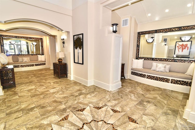 645 Lost Key Dr Unit 406D, Perdido Key, FL 32507 - hallway featuring high vaulted ceiling, recessed lighting, visible vents, and baseboards