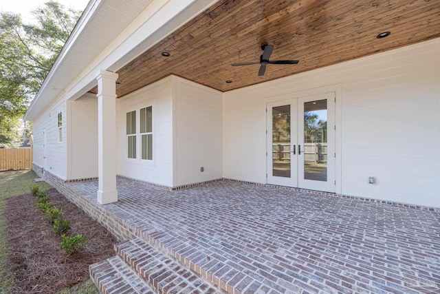 view of patio featuring french doors and ceiling fan