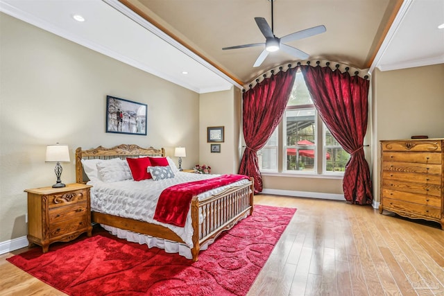 2882 Tunnel Rd, Pace, FL 32571 - bedroom featuring lofted ceiling, ornamental molding, wood finished floors, and a ceiling fan