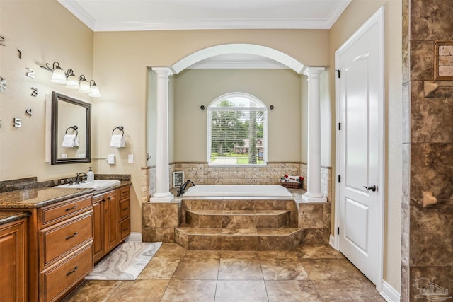 2882 Tunnel Rd, Pace, FL 32571 - full bath featuring decorative columns, a bath, vanity, and ornamental molding