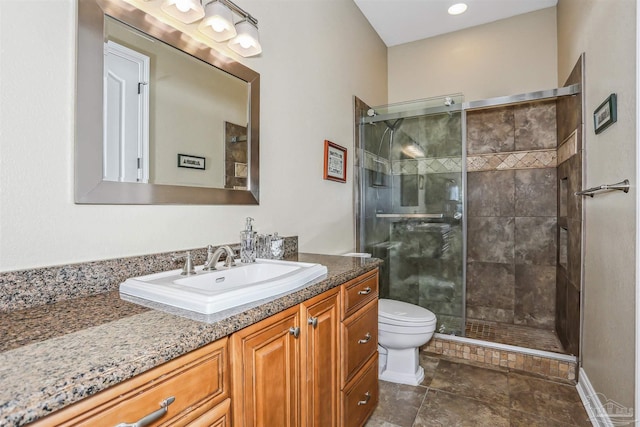 2882 Tunnel Rd, Pace, FL 32571 - bathroom featuring vanity and a shower stall