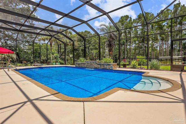 2882 Tunnel Rd, Pace, FL 32571 - outdoor pool featuring a patio area and glass enclosure