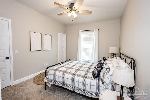 bedroom featuring carpet floors and ceiling fan