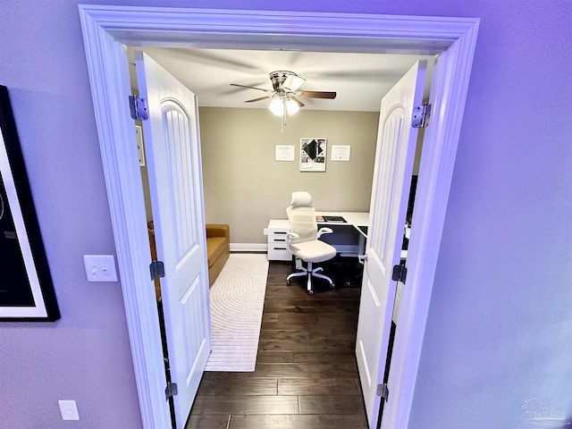 2924 Sundance Ln, Cantonment, FL 32533 - office featuring a ceiling fan and dark wood-type flooring