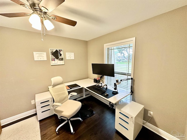 2924 Sundance Ln, Cantonment, FL 32533 - office area featuring dark wood-style floors and a ceiling fan