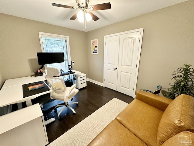 2924 Sundance Ln, Cantonment, FL 32533 - office with dark wood finished floors and ceiling fan