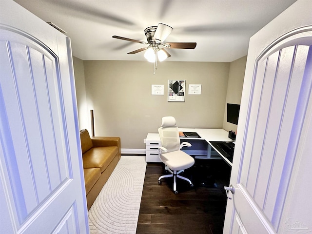 2924 Sundance Ln, Cantonment, FL 32533 - office area featuring dark wood finished floors and a ceiling fan