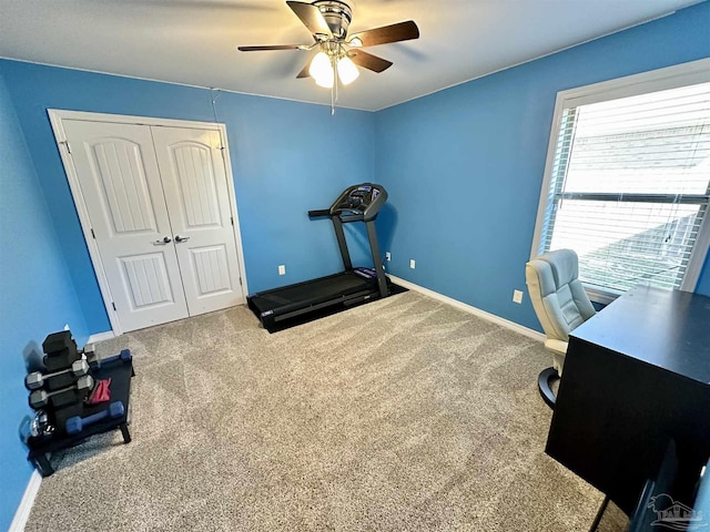 2924 Sundance Ln, Cantonment, FL 32533 - exercise room featuring ceiling fan and carpet flooring