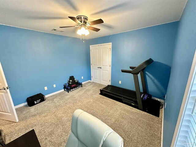 2924 Sundance Ln, Cantonment, FL 32533 - workout area with carpet and ceiling fan
