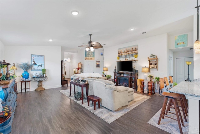 6135 Redberry Dr, Gulf Breeze, FL 32563 - living area with ceiling fan, dark wood-style floors, and recessed lighting