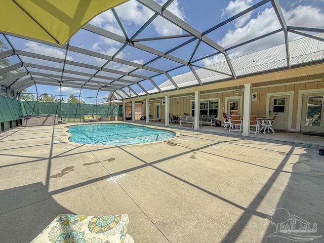 9873 Chumuckla Springs Rd, Jay, FL 32565 - view of pool with glass enclosure, a fenced in pool, and a patio area