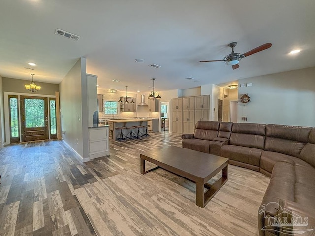 9873 Chumuckla Springs Rd, Jay, FL 32565 - living room with ceiling fan, recessed lighting, wood finished floors, and visible vents