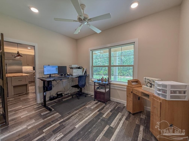 9873 Chumuckla Springs Rd, Jay, FL 32565 - office space featuring baseboards, recessed lighting, dark wood-style flooring, and ceiling fan