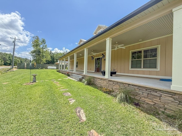 9873 Chumuckla Springs Rd, Jay, FL 32565 - view of yard featuring a patio, a ceiling fan, and fence