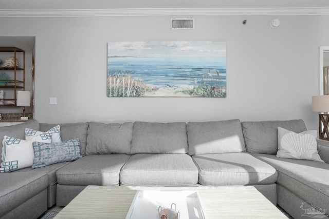 living room with crown molding