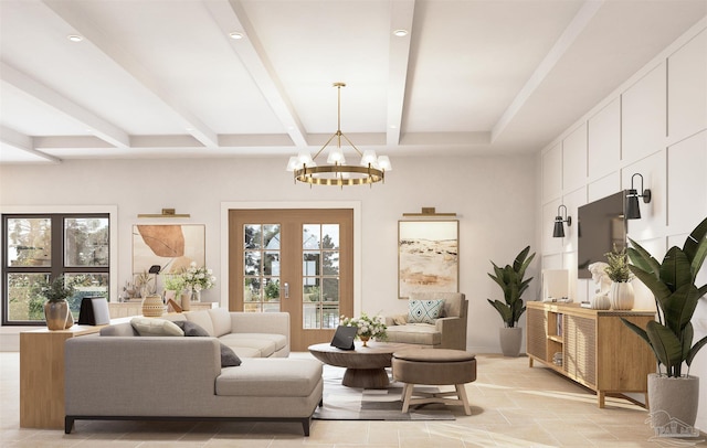 2067 Palmetto Lake Dr, Navarre, FL 32566 - interior space featuring an inviting chandelier, a wealth of natural light, beam ceiling, and recessed lighting