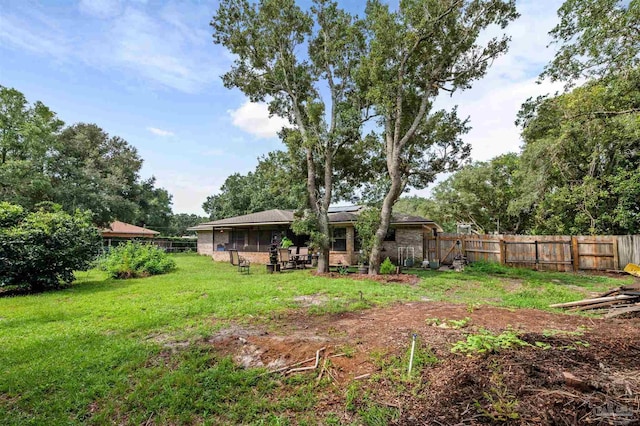 view of yard with a fenced backyard