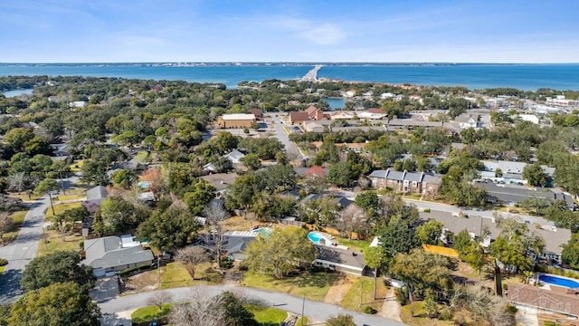 aerial view with a residential view and a water view