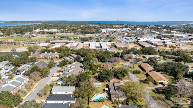 aerial view with a water view and a residential view