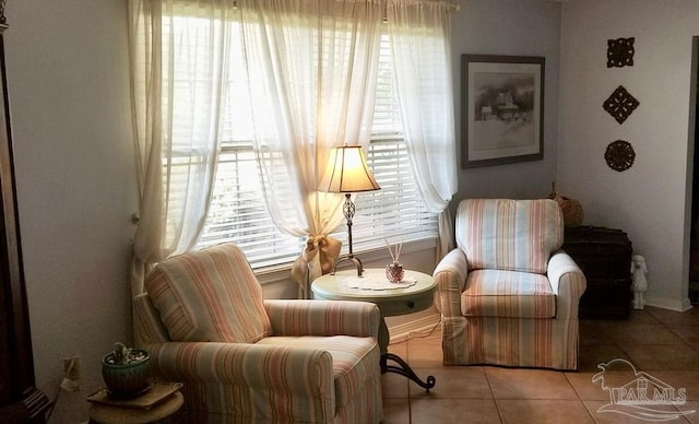 living area with tile patterned floors and a healthy amount of sunlight