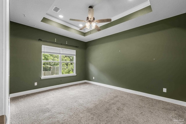 3526 Whitetail Ln, Pensacola, FL 32526 - carpeted spare room with crown molding, a raised ceiling, baseboards, a ceiling fan, and recessed lighting