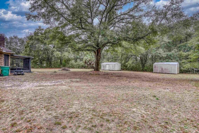 view of yard featuring an outdoor structure and a storage unit