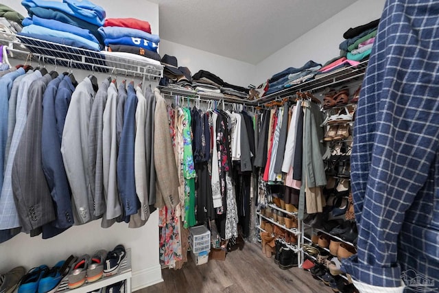 walk in closet featuring wood finished floors