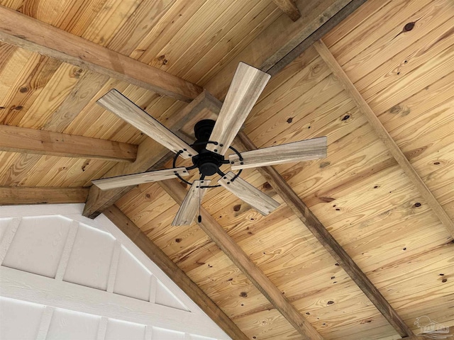 5661 Dupree Rd, Milton, FL 32570 - detailed view of a wood ceiling with exposed beams and a ceiling fan