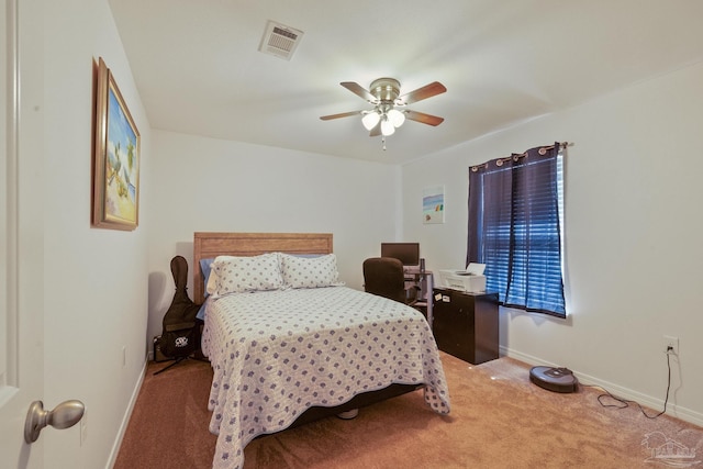 bedroom featuring ceiling fan and carpet flooring