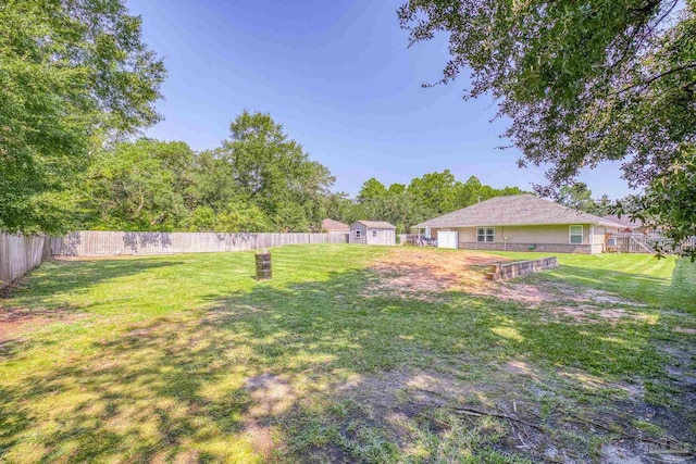 view of yard featuring a storage shed