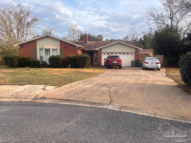 single story home with a garage and a front yard