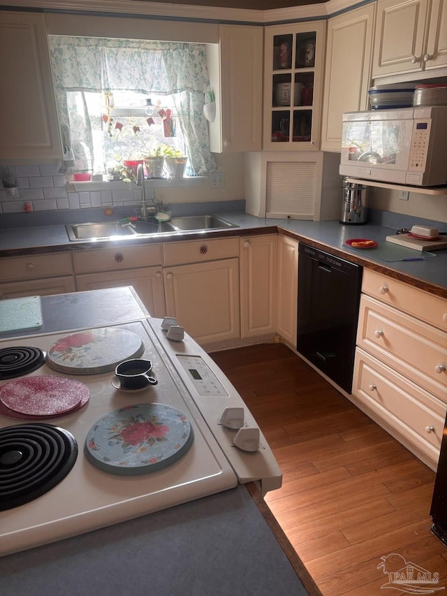 kitchen featuring dishwasher, sink, and dark hardwood / wood-style flooring