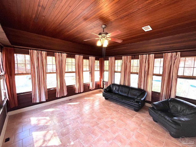 1011 N Reus St, Pensacola, FL 32501 - unfurnished sunroom with ceiling fan, visible vents, and wooden ceiling