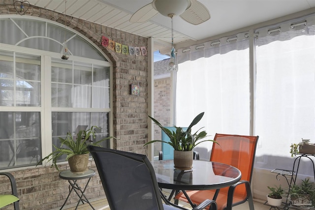 interior space featuring ceiling fan