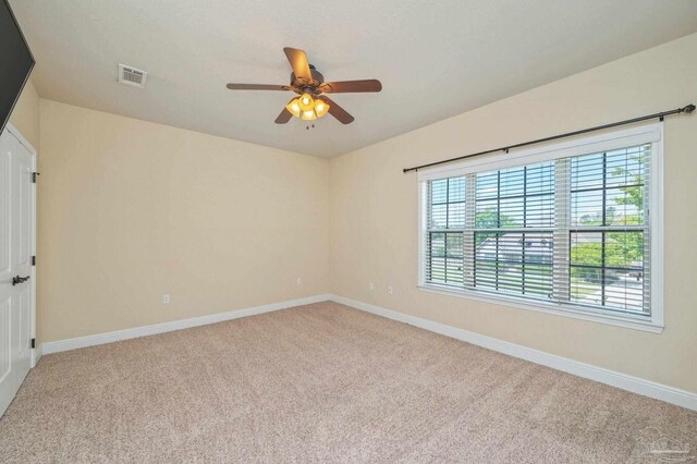 empty room featuring visible vents, plenty of natural light, and carpet floors