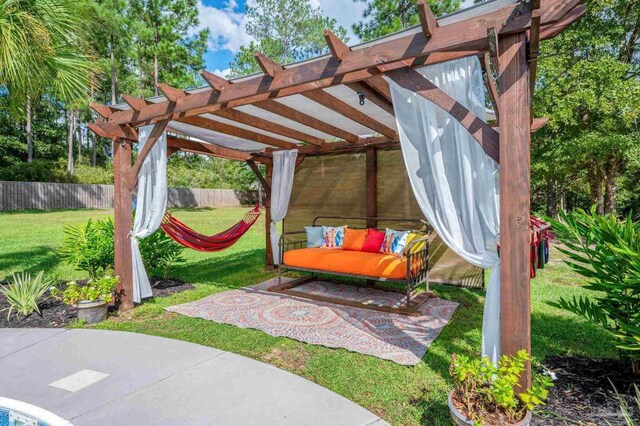 view of patio with a pergola and fence private yard