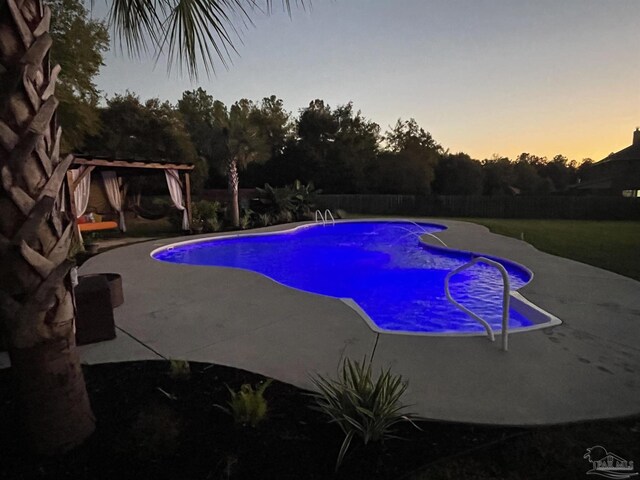 view of swimming pool with a fenced in pool, a fenced backyard, and a patio area