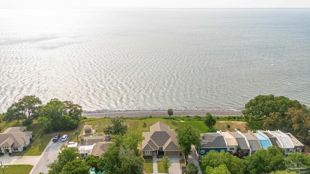 bird's eye view with a water view and a residential view