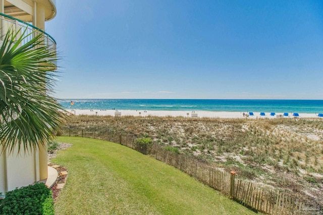 view of water feature with a beach view