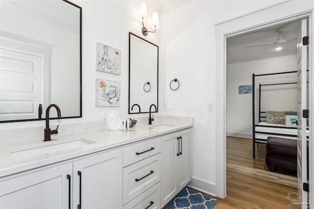 bathroom with vanity and hardwood / wood-style flooring