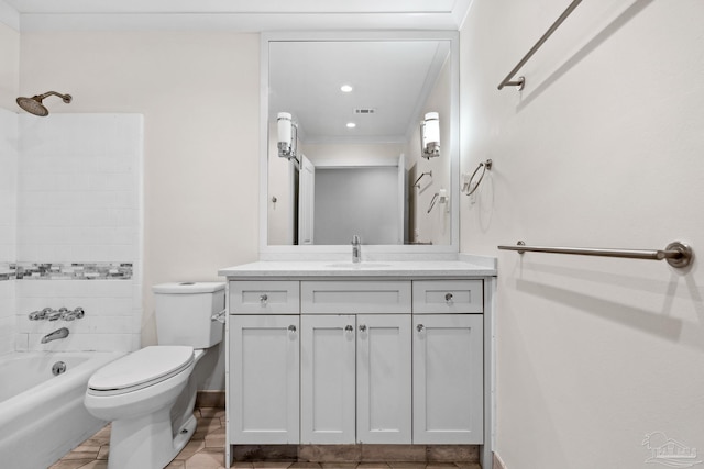 103 Florida Ave, Gulf Breeze, FL 32561 - bathroom with visible vents, shower / bath combination, toilet, vanity, and baseboards