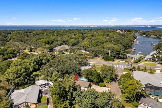 103 Florida Ave, Gulf Breeze, FL 32561 - drone / aerial view featuring a water view and a wooded view
