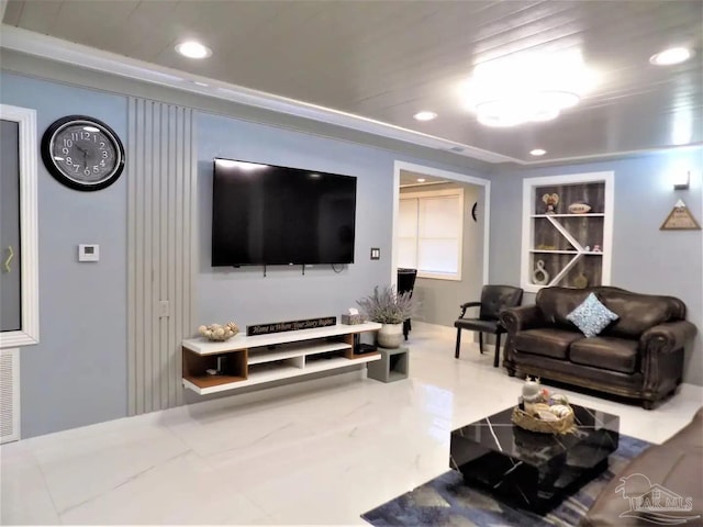 living room featuring tile patterned floors