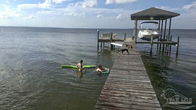 dock area with a water view