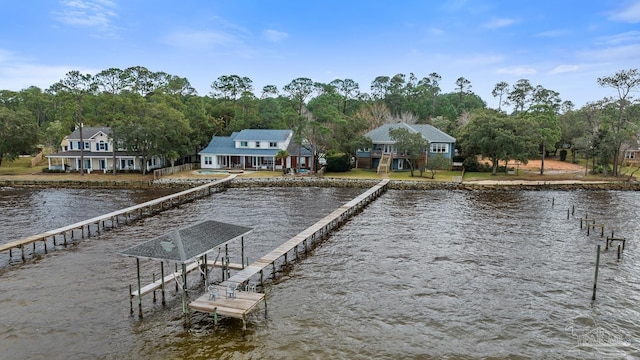 view of dock featuring a water view